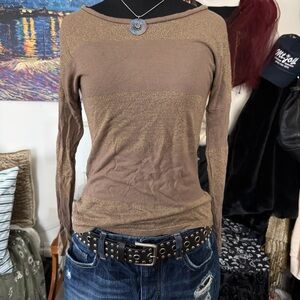 Old Navy Shimmering Brown and Gold Striped Long Sleeve Top